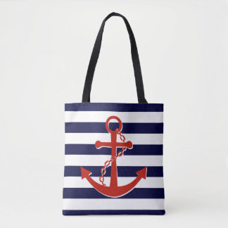 Nautical Red Anchor Navy Rand Beach Tygkasse