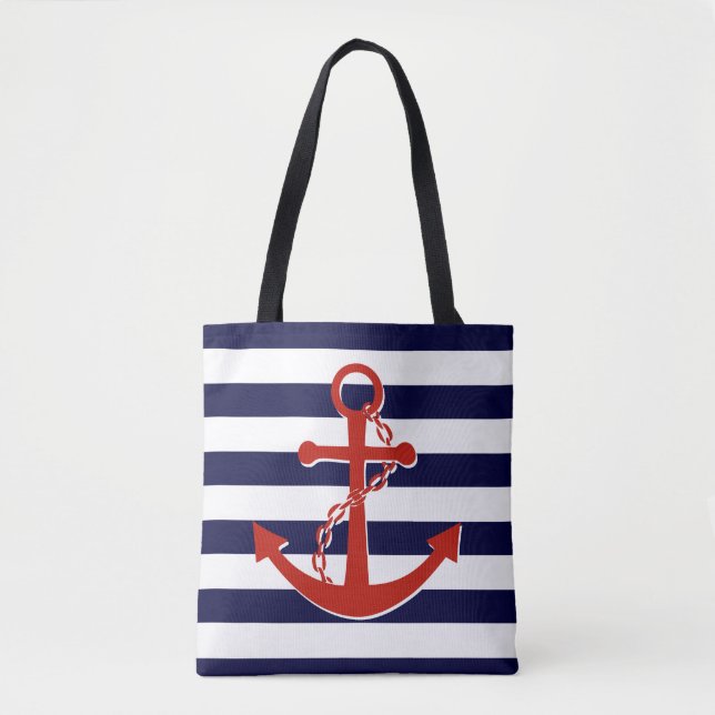 Nautical Red Anchor Navy Rand Beach Tygkasse (Framsida)