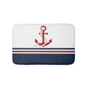 Nautical Red Anchor Red White Blau Rand Badrumsmatta