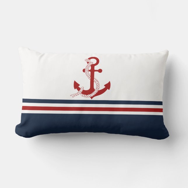 Nautical Red Anchor Red White Blau Rand Lumbarkudde (Framsida)