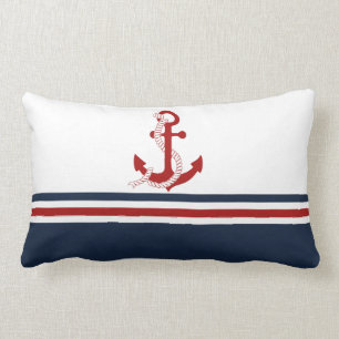 Nautical Red Anchor Red White Blau Rand Lumbarkudde