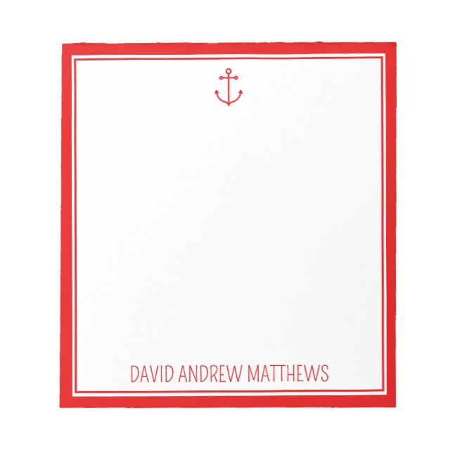 Nautical Red and White Anchor Personlig Anteckningsblock (Framsida)