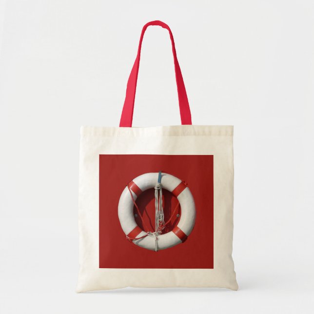 Nautical Red and White Life Preserver Tygkasse (Framsidan)