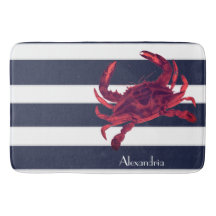 Nautical Red Crab Navy Blue White Rand
