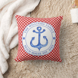 Nautical Red Gingham Mönster - Family Beach House Kudde