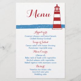 Nautical Red Lighthouse Blue Rand Bröllop Menu