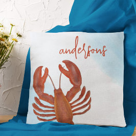 Nautical Red Lobster Anpassningsbar Family Namn Kudde