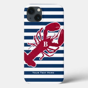 Nautical Red Lobster Monogram Blue White Rand