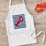 Nautical Red Lobster Monogram Blue White Rand Förkläde<br><div class="desc">En röd lobba med monogram eller text på en marin blå och vit strimlad bakgrund. En perfekt för strand- eller sommarhus vid havet,  hummerbaken på stranden,  reunioner eller bara vardagen. Klicka på logotypen Colorfulgalshop nedan om du vill ha mer roligt nautisk design.</div>