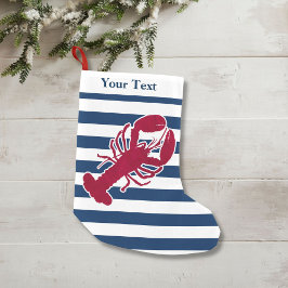 Nautical Red Lobster Monogram Blue White Rand Liten Julstrumpa