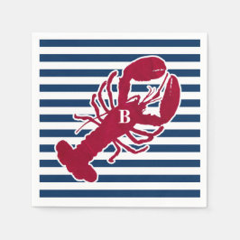 Nautical Red Lobster Monogram Blue White Rand Pappersservett