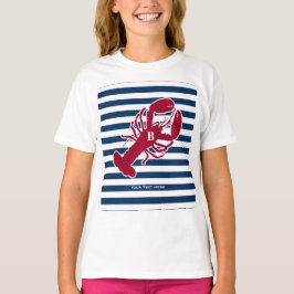 Nautical Red Lobster Monogram Blue White Rand T Shirt