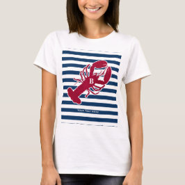 Nautical Red Lobster Monogram Blue White Rand T Shirt