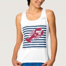 Nautical Red Lobster Monogram Blue White Rand