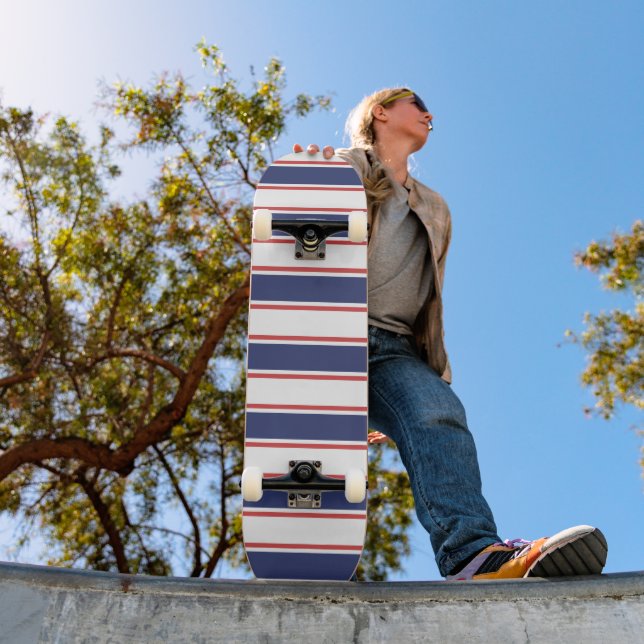 Nautical Red & Navy Blue Rand Mini Skateboard Bräda 18,5 Cm (Utomhus 1)