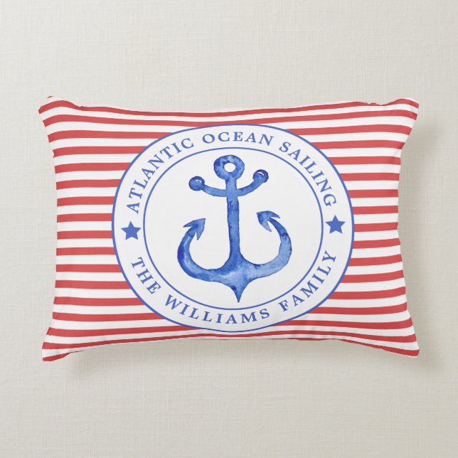 Nautical Red Rand, Personlig Lumbar Pillow Prydnadskudde (Framsidan)