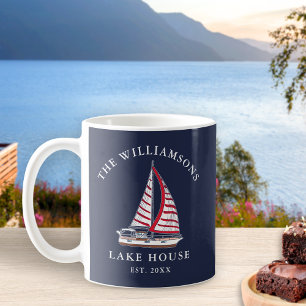 Nautical Red Sailboat-boat Blue Family Sjö House Kaffemugg