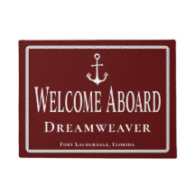 Nautical Red Welcome Aboard Boat Namn Anchor
