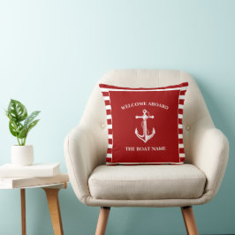 Nautical Red Welcome Aboard Boat Namn Anchor Kudde