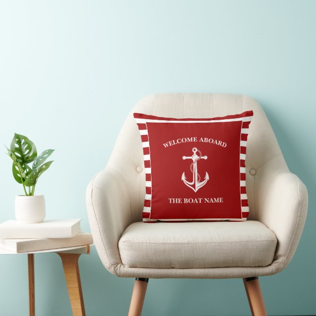 Nautical Red Welcome Aboard Boat Namn Anchor Kudde (Stol)