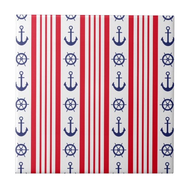 Nautical Red White & Blue Kakelplatta (Framsidan)