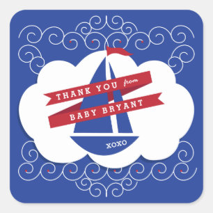 Nautical Red White Navy Blue Baby Shower Fyrkantigt Klistermärke