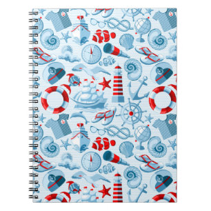 Nautical Red White och Blue Mönster Anteckningsbok