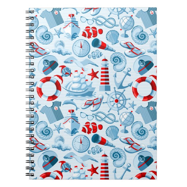 Nautical Red White och Blue Mönster Anteckningsbok (Framsidan)