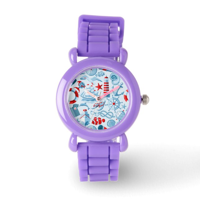 Nautical Red White och Blue Mönster Armbandsur (Framsida)
