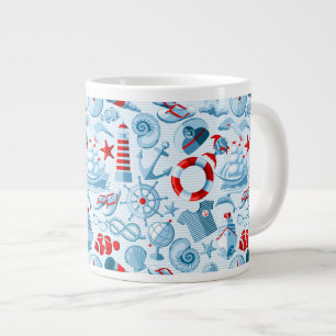 Nautical Red White och Blue Mönster Jumbo Mugg