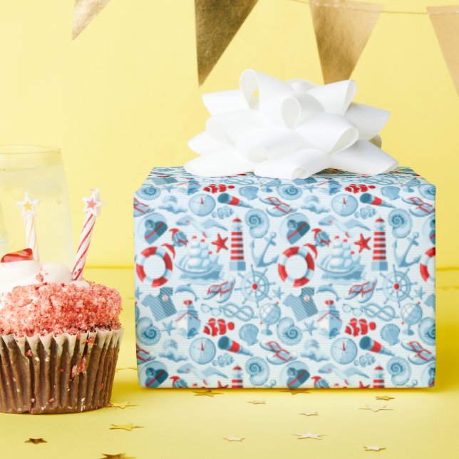 Nautical Red White och Blue Mönster Presentpapper (Födelsedagsfest)
