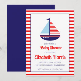 Nautical Red White och Blue Sailboat Baby Shower Inbjudningar