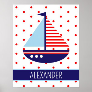 Nautical Red White och Blue Sailboat Personlig Poster