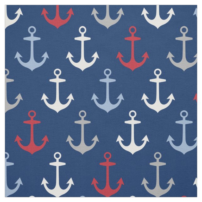 Nautical Red White och Navy Blue Anchors Mönster Tyg (Provkarta)