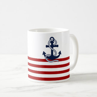 Nautical Red White Rand och Blue Anchor Kaffemugg