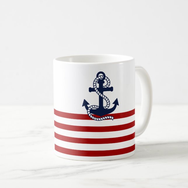 Nautical Red White Rand och Blue Anchor Kaffemugg (Framsida höger)