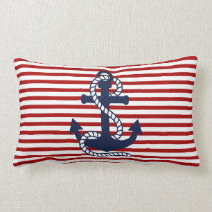 Nautical Red White Rand och Blue Anchor Lumbarkudde