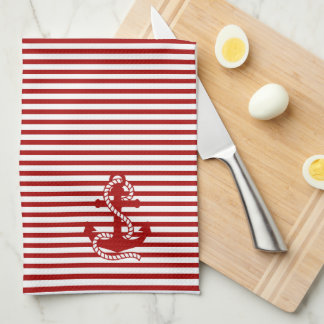 Nautical Red White Rand och Red Ancho Kökshandduk