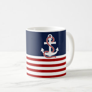 Nautical Red White Rand och White Anchor Kaffemugg