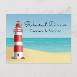 Nautical Rehearsal Dinner Lighthouse Beach Wedding Inbjudan Vykort