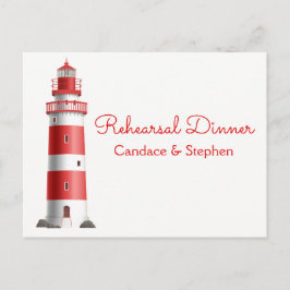 Nautical Rehearsal Dinner Lighthouse Beach Wedding Inbjudan Vykort