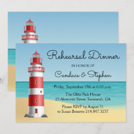 Nautical Rehearsal Dinner Lighthouse Beach Wedding Inbjudningar