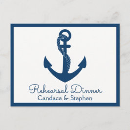 Nautical Rehearsal Dinner Navy Blue Anchor Bröllop Inbjudan Vykort