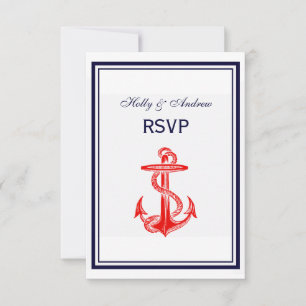Nautical Röd Ankar Marinblå Ram 2V RSVP OSA Kort