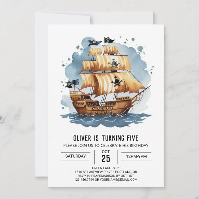 Nautical Roligt Treasure Karta Pirat Birthday Inbjudningar (Framsida)