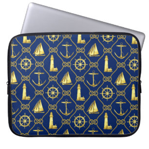 Nautical Rope Anchor Sailboat-marinens blå Guld Laptop Fodral