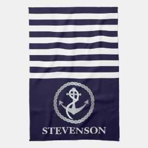Nautical Rope and Anchor Family Namn Kökshandduk