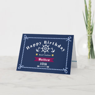 Nautical Rope Birthday Navy Blue Födelsedagskort Tack Kort