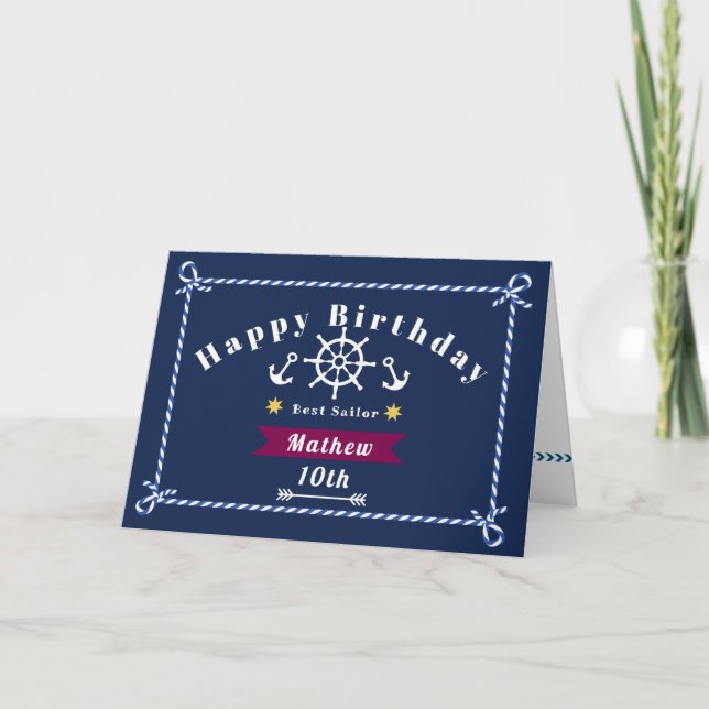 Nautical Rope Birthday Navy Blue Födelsedagskort Tack Kort (Framsida)