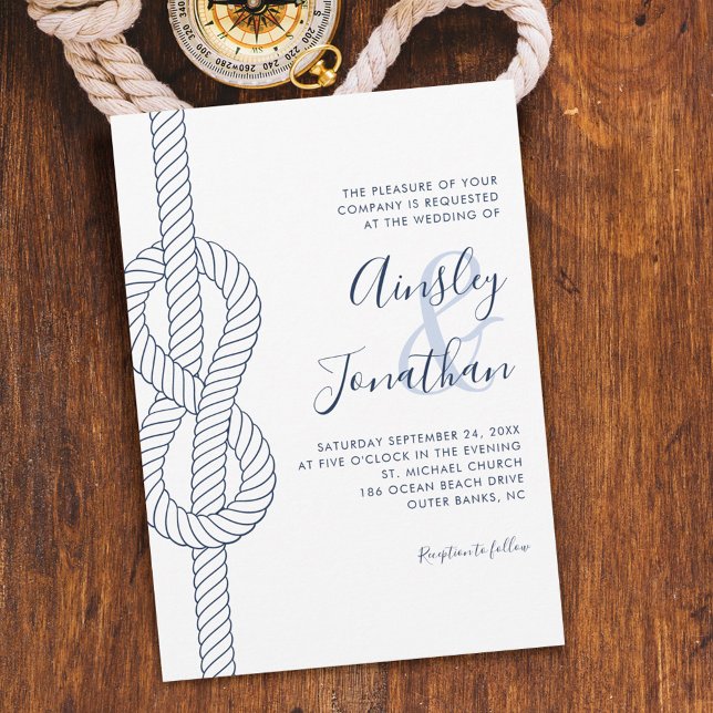 Nautical Rope Knot Modern Script Bröllop Inbjudningar (Skapare uppladdad)